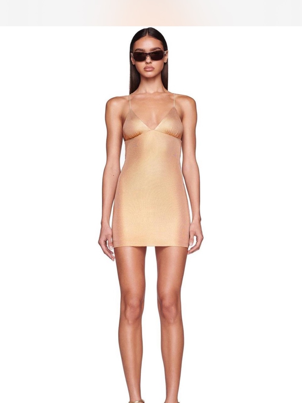 Sleek Beige Slip Mini Dress - Women's